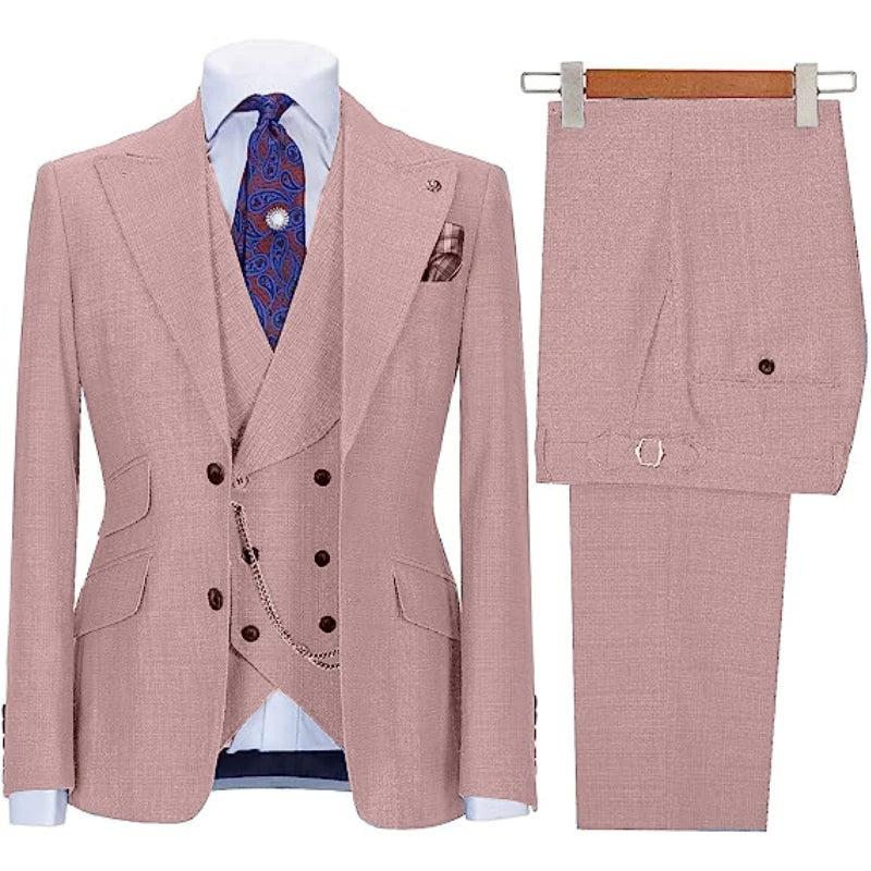Men Suit Black 3 Pieces With Lapel Solid Color Business Casual For Wedding Groom Formal Work Tuxedo Jacket Vest With Pants