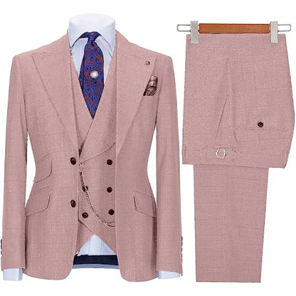 Men Suit Black 3 Pieces With Lapel Solid Color Business Casual For Wedding Groom Formal Work Tuxedo Jacket Vest With Pants