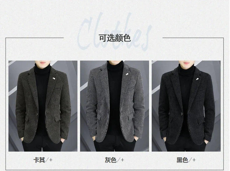 Blazer Autumn/Winter Golden Sable Velvet and Cotton Thickened Thermal Small Suit Fashion Business Men's Slim Blazer