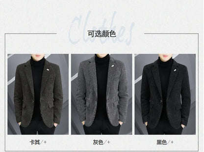 Blazer Autumn/Winter Golden Sable Velvet and Cotton Thickened Thermal Small Suit Fashion Business Men's Slim Blazer