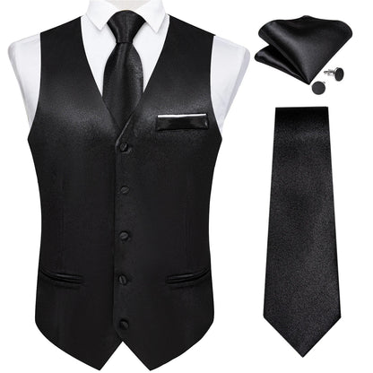 Men's Satin Suit Vest Set with Tie Handkerchief and Cufflinks for Wedding and Prom
