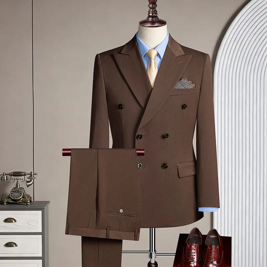 New Wool Suit for Wedding Banquet - High-quality, Fashionable, Stylish, Double-breasted, Premium Suit Set