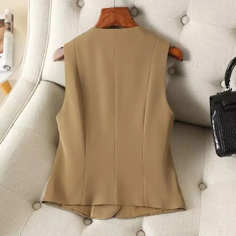 Women's Streetwear Fashion Double Breasted Suit Vest Casual Elegant Short Vest Office Ladies Waistcoat Female Sleeveless Jacket