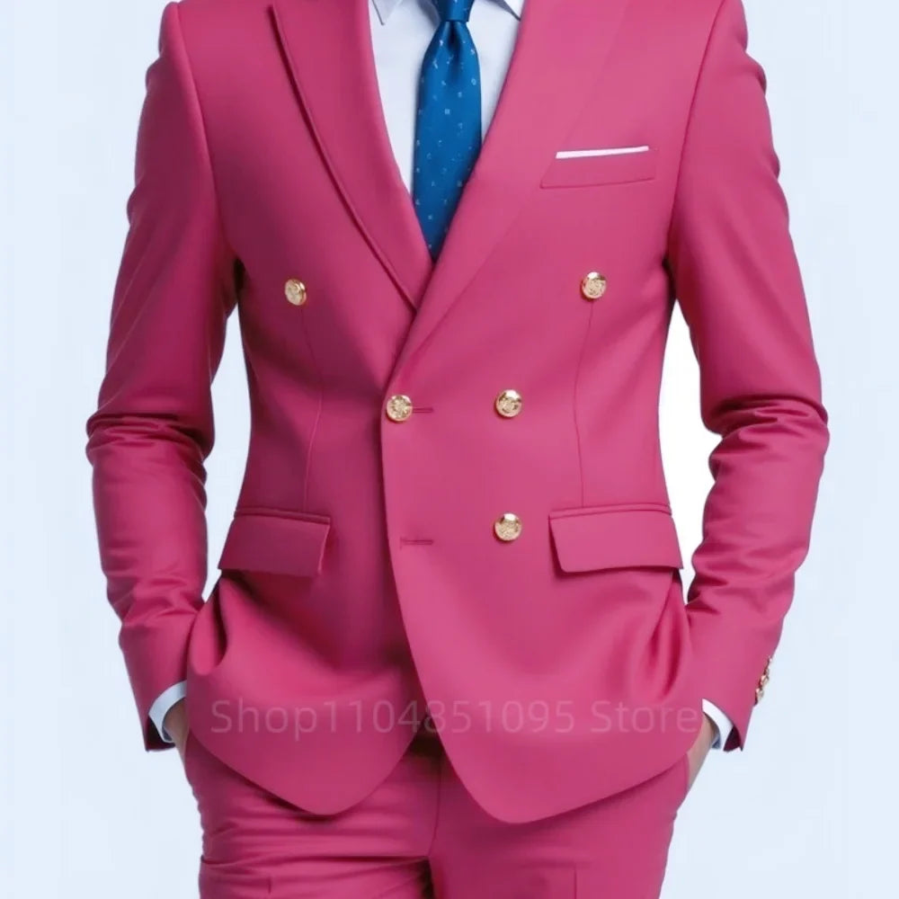 Men's Double Breasted 2-Piece Suit – Casual Straight Fit for Weddings & Business