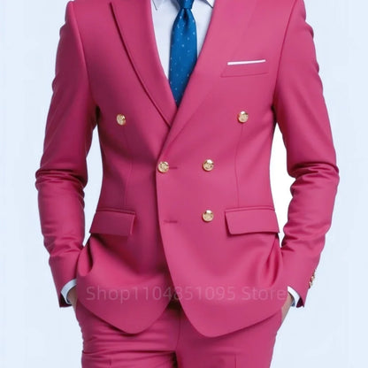 Men's Double Breasted 2-Piece Suit – Casual Straight Fit for Weddings & Business