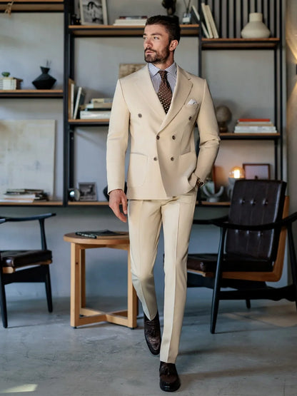 High Quality Man Formal Suits 2 Pieces Office Wear Notched Lapel Men's Suit Set Banquet Party Outfit Plus Size Solid Tuxedo