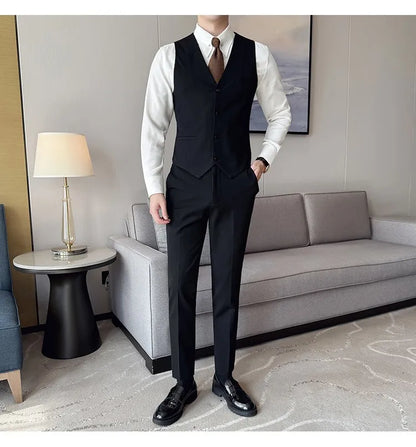Men's 3-Piece Slim Fit Suit Set – Jacket, Vest & Pants for Wedding, Prom & Business