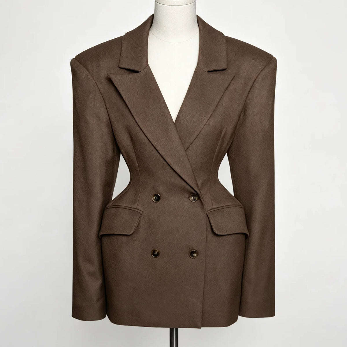 2026 Women Blazer Dress, Padded Shoulder Double-Breasted Tailored Waist Design, for Parties Office Dating Events