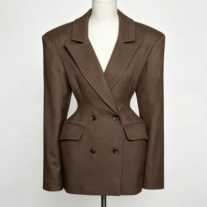 2026 Women Blazer Dress, Padded Shoulder Double-Breasted Tailored Waist Design, for Parties Office Dating Events