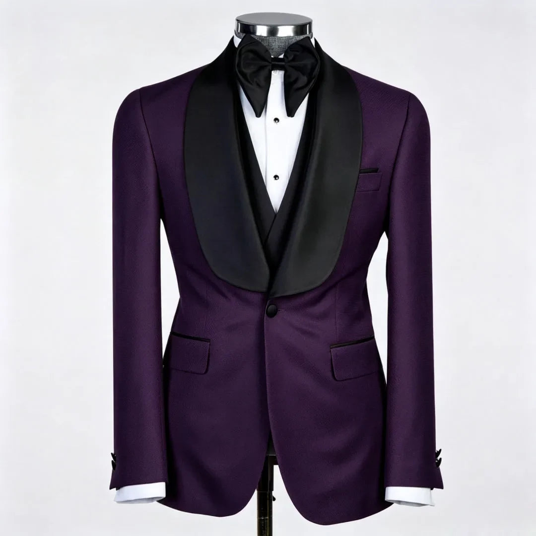 Men Suit Champagne 3 Piece With Black Lapel For Wedding Groom Banquet Party Birthday Prom Business Work Office Jacket Vest Pants