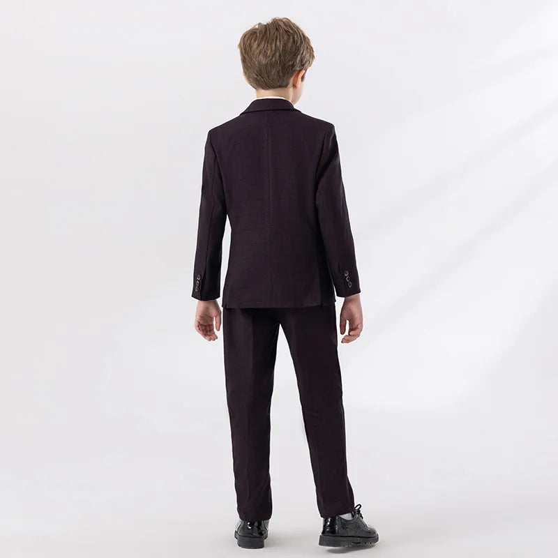 Children Navy Blue Spring 4Piece/Set Jacket Vest Pants Bowtie Piano Dress Kids Ceremony Photograph Suit Boys Performance Costume