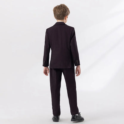 Children Navy Blue Spring 4Piece/Set Jacket Vest Pants Bowtie Piano Dress Kids Ceremony Photograph Suit Boys Performance Costume