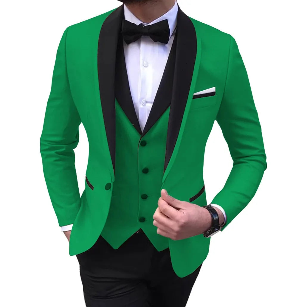 Luxury Blue Jacket with Pant Vest Wedding Men Tail Coat 3 Piece Groom Tuxedo for Formal Prom Male Suits Fashion Set