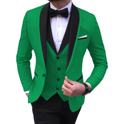 Luxury Blue Jacket with Pant Vest Wedding Men Tail Coat 3 Piece Groom Tuxedo for Formal Prom Male Suits Fashion Set