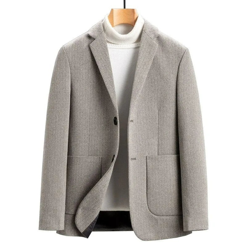 KIDWHXR Man Suit Coat Slim Single-breasted Pocket Male Outerwear Simple Solid Long Sleeve Business Office Casual Men Blazer