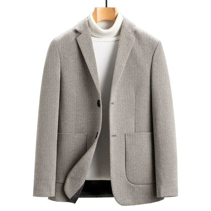 KIDWHXR Man Suit Coat Slim Single-breasted Pocket Male Outerwear Simple Solid Long Sleeve Business Office Casual Men Blazer