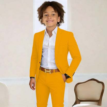 Suit For Boys 2-16 Years Blazer Pant Set 2 Piece Slim Fit Casual Beige Wedding Suit Set Birthday Stage Performance Costumes
