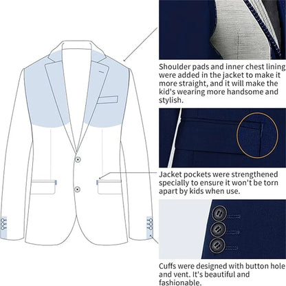 Boys 4-Piece Formal Suit Set for Weddings, Parties & Special Occasions – Navy & Black