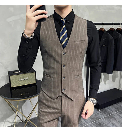 Men's Classic Striped 3-Piece Suit for Wedding, Business & Formal Occasions