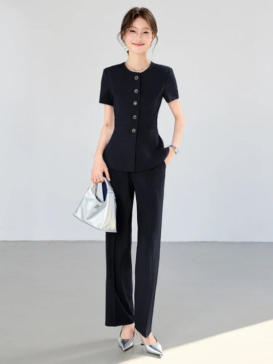 Elegant fashionable professional women's wear,  two-piece short-sleeved blazer+pants. New arrival for spring summer 2026
