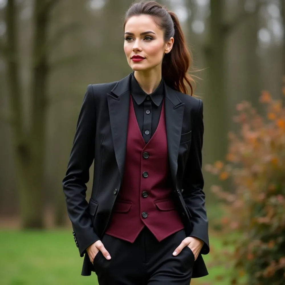 Women 3 Piece Suit Set Blazer Vest Pants Slim Fit Office Business Party Formal Attire Customizable Size for Ladies