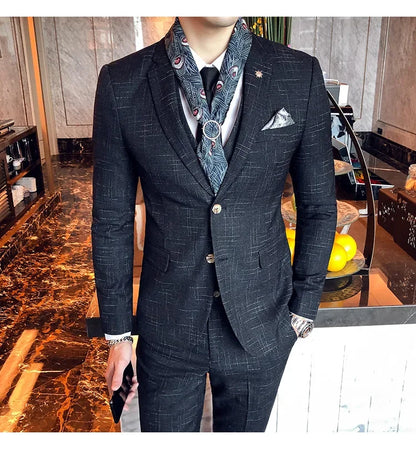 Men's 3-Piece Striped Formal Suit – Blazer, Vest & Trousers | Italian Style Business Gentleman