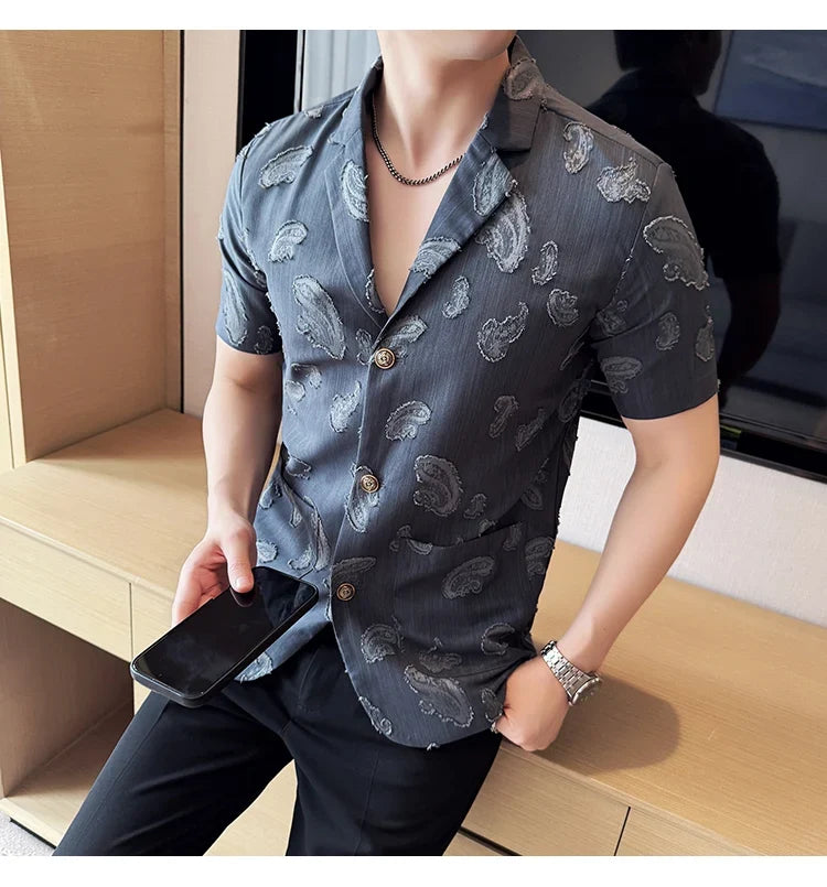 Summer Thin Ice Silk Without Lining Suit Coats 2025 New High-end Fashion Jacquard Casual Social Shirt Coat Men Clothing 4XL-M
