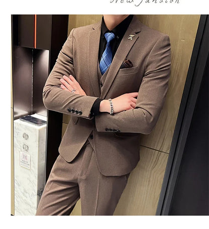 Men's 3-Piece Slim Fit Suit – Smart Casual Blazer, Vest & Pants for Business, Wedding & Formal Occasions