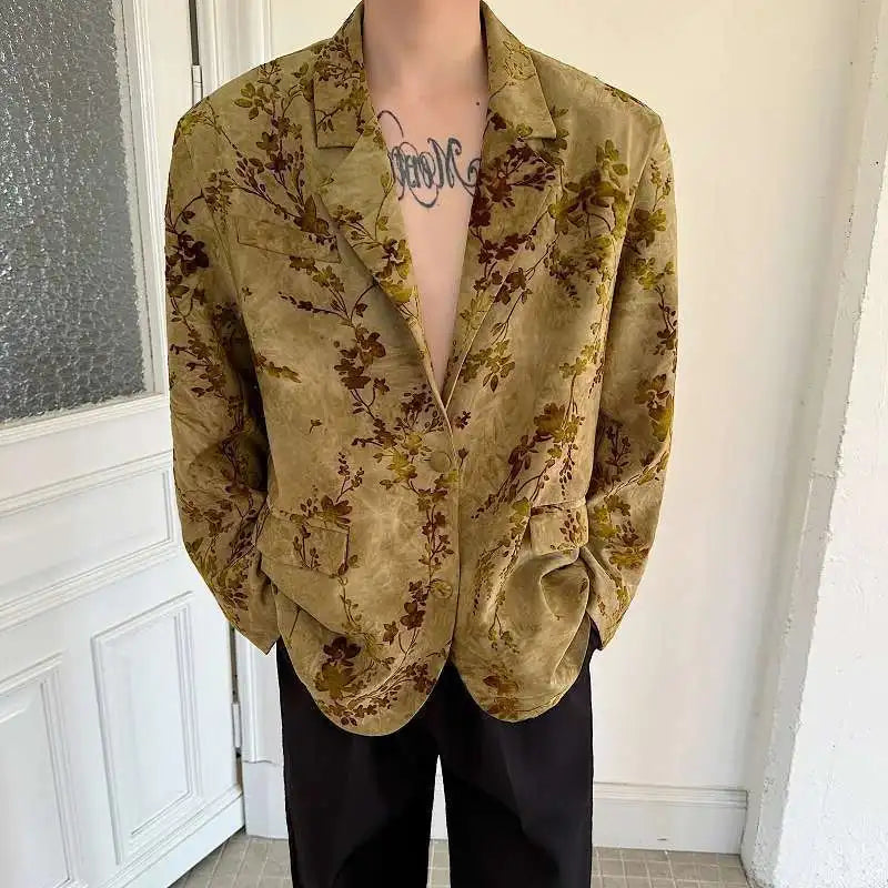 Blazer Casual Elegant Temperament Jacquard 2025 Coat Spring Men's Fashion Floral Printed Loose Male Jacket Clothes JY5533