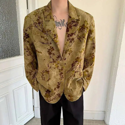 Blazer Casual Elegant Temperament Jacquard 2025 Coat Spring Men's Fashion Floral Printed Loose Male Jacket Clothes JY5533