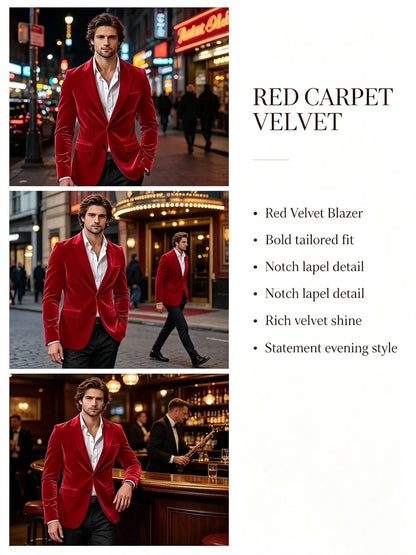 Men's Velvet Blazer Single Breasted Slim Coat Tailored Business Casual Groom's Jacket Fit Work Date Party Wedding Daily Wear
