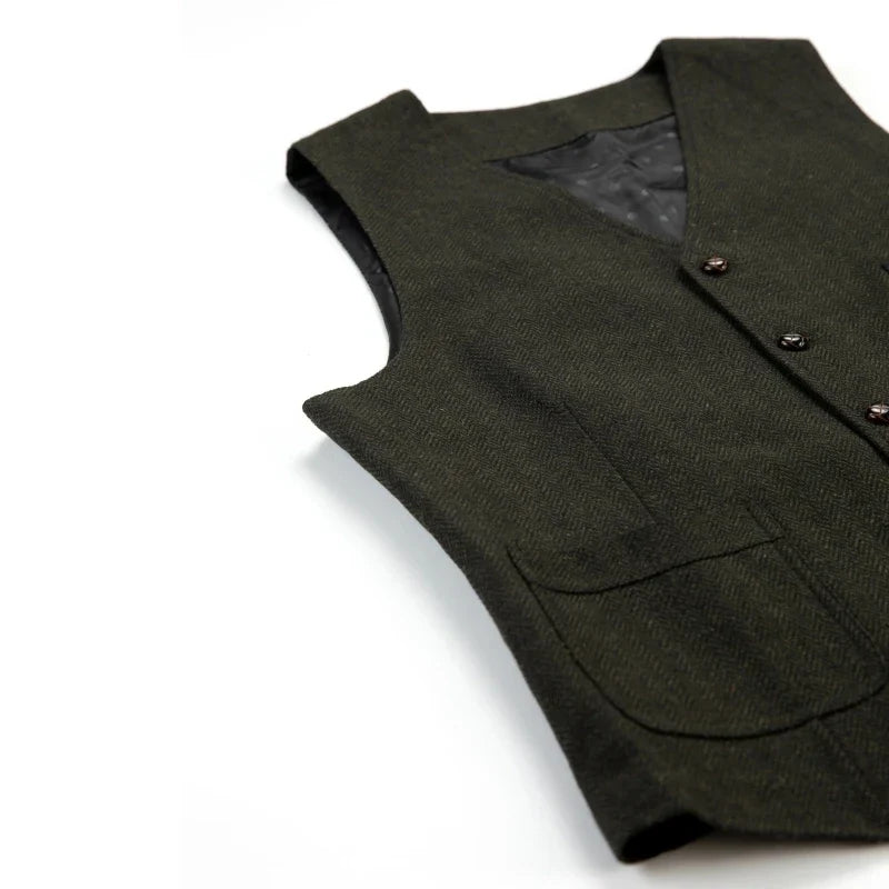 Men's Vest Herringbone Single Button Waistcoat for Wedding Business Casual