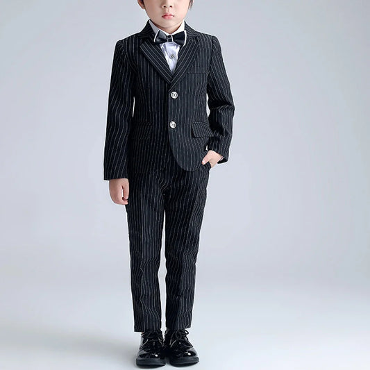 Fashion Striped Boy Suits Notch Lapel Single Breasted Blazer Sets High-end Customized Casual Slim Kids Clothes Boys 2 Piece