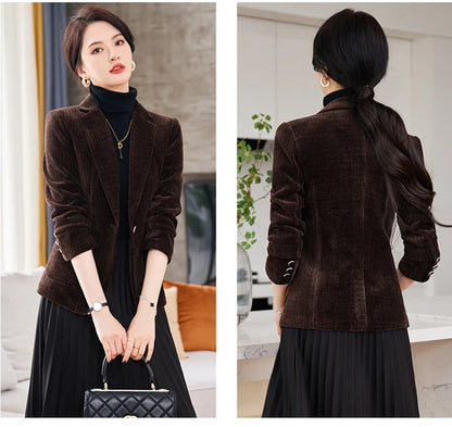 Autumn and Winter Blazer Women's Corduroy New Long Sleeve Professional Blazer Women's Coat Office Female Blazers Jacket Coat