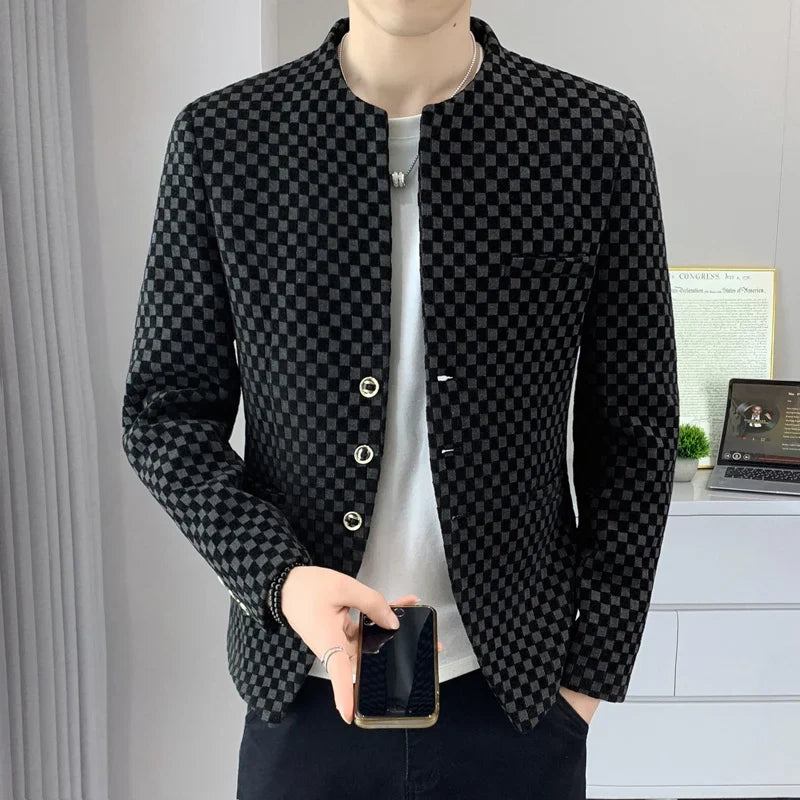 Blazer Fashionable Outdoor Travel Trend Gentleman Youthful Wedding Versatile Host Casual Korean Style Checkered Men's Blazer