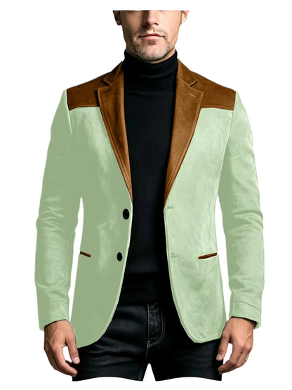 Men Suede Patchwork Lapel Blazer Slim Fit Color Block Suit Jacket Business Streetwear Outerwear For Party Daily Evening Outfits