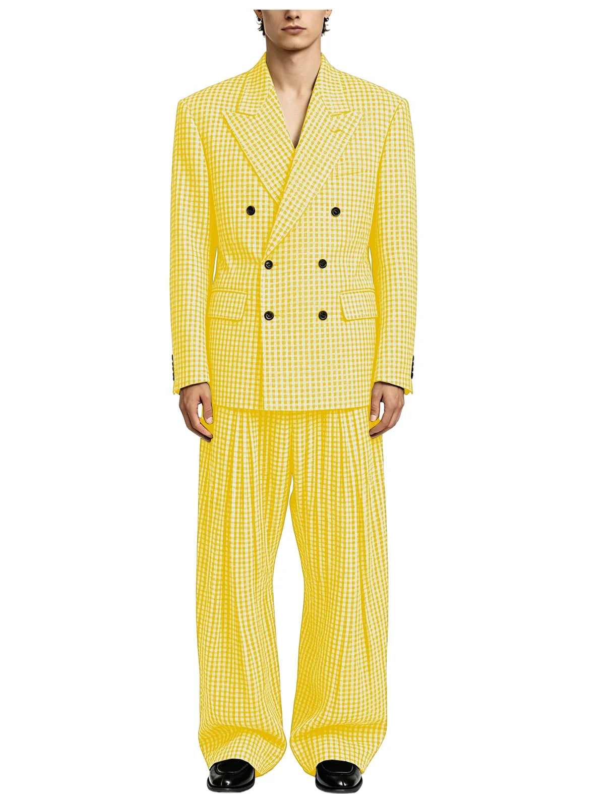Men's Thin 2 Piece Suit Double Breasted Peak Lapel Blazer Wide Straight Leg Pants Summer Formal Set For Wedding Party