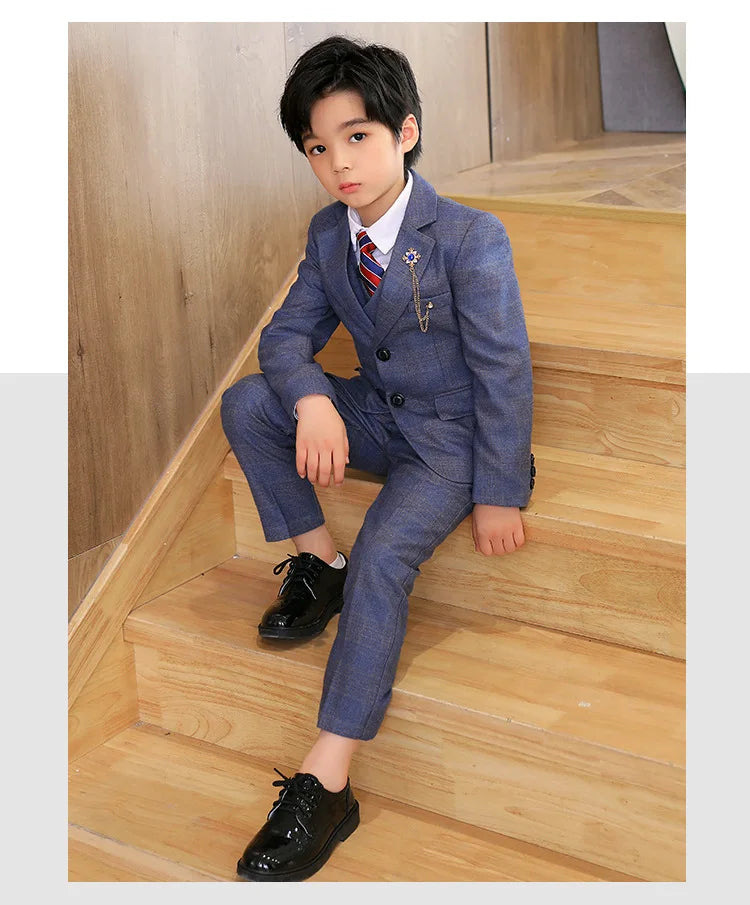 High Quality Boys Plaid Wedding Suits Kids Morning Coat Formal Dress Child Tuxedos Blazer Clothes Sets Toddler School Uniforms