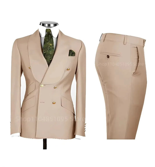 New Design Solid Slim Fit 2 Piece Wedding Men Suits Groom Tuxedos Formal Suits for Prom Party Best Man Shawl Lapel Blazer Pants