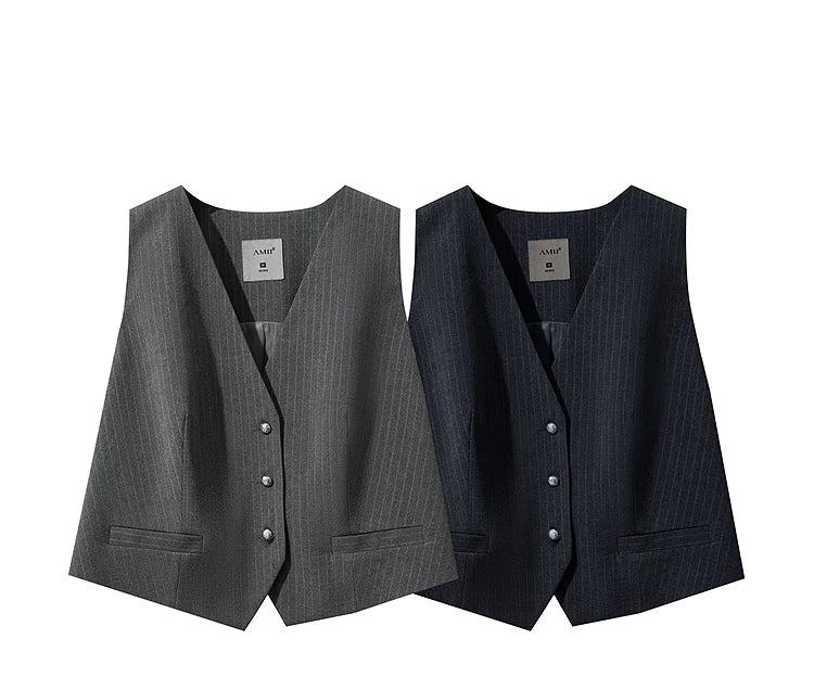 Women's Vest 2025 Autumn New V-neck Single Breasted Striped Sleeveless Vest Women Office Short Elegant Top Female 12523090