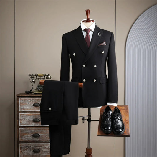 Four Seasons Slim Fit Tuxedo Blazer Vest Pants 3 Pieces For Men Double Breasted Men's Business Suit Set Wedding Groom Outfit
