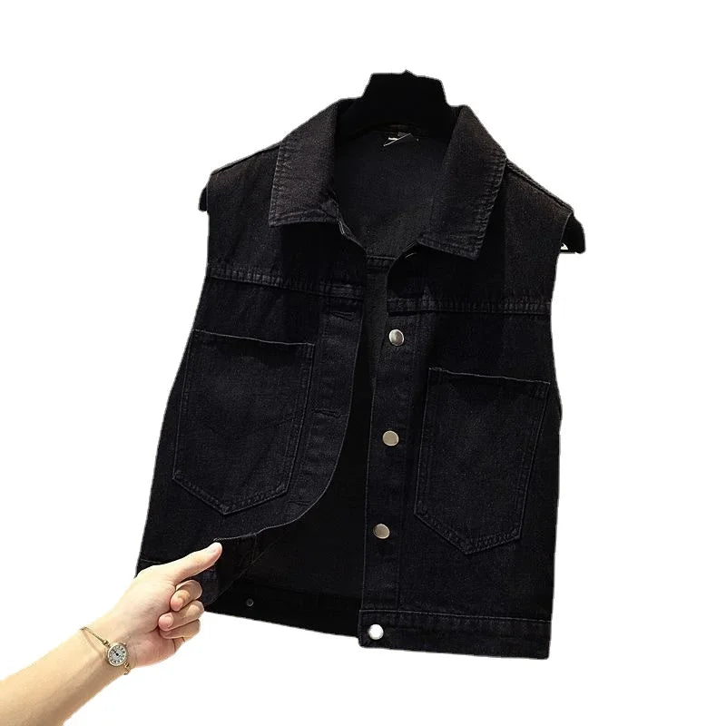 Women's Hot Drill Denim Vest Cropped Sleeveless Top Korean Fashion Streetwear Diamond Designer Vest Coat Trendy Jeans Waistcoat