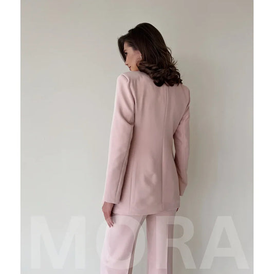 Pink Women's Suit 3 Piece Elegant Single Breasted Long Sleeves Blazer Suit Fashion Casual Daily Office Lady Basics Pants Sets
