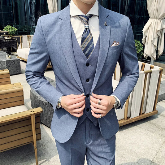 Men's 3-Piece Wedding Suit – Slim Fit Business Casual Set for Men