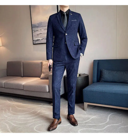 Suit  Men's Fashion Banquet Slimming Striped Dance Singer Trendy Host Casual Wedding Banquet Dress Male Star Performance Suit