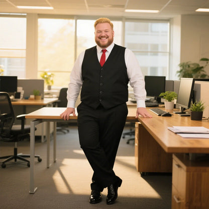 Plus Size Men's Single Breasted Suit Vest for Groom and Host – Black, Grey and Navy