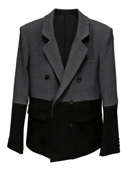 Men's Linen Color Block Blazer Double Breasted Notch Lapel Lightweight summer Sport Coat Fashion Jacket for Party & Streetwear