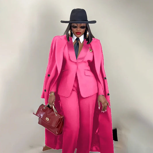 Modern Women's Suit New 3 Piece Pants Sets Blazer+Trousers+Overcoat Office Commute Elegant Style Banquet Dinner Formal Wear
