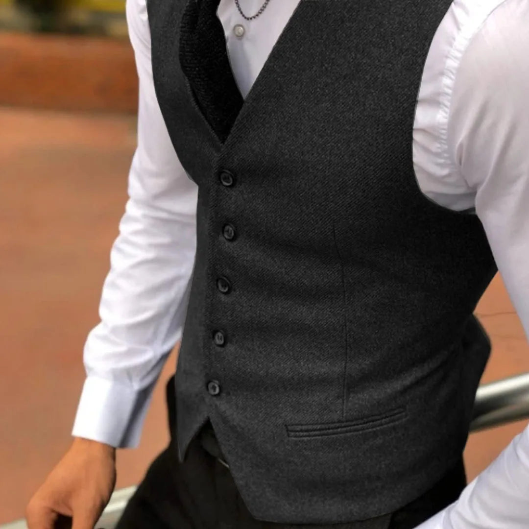 Men's Vest Herringbone Single Breasted Lapel Waistcoat for Wedding & Formal Occasions