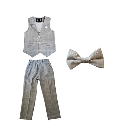 Baby Boys Formal Birthday Photograph Suit Kids Vest Shirt Pants Bowtie Wedding Dress Teenager Suit Children Graduation Costume